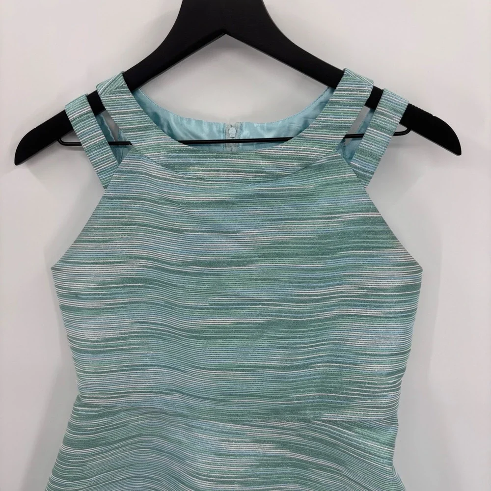 The Childrens Place Girls Striped Fit & Flare Party Dress Girls 16 Teal Metallic